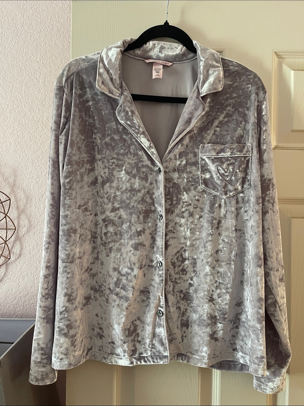 Victoria's Secret Crushed Velvet Pajama Top - Light Gray